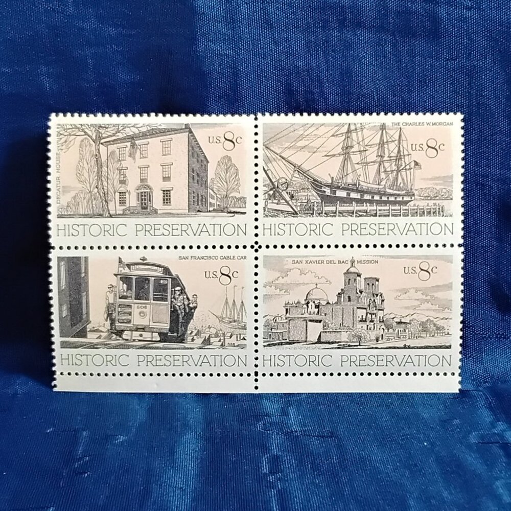 Uncirculated USA 1971 Historic Preservation Block of Four 8 Cent Stamps!!